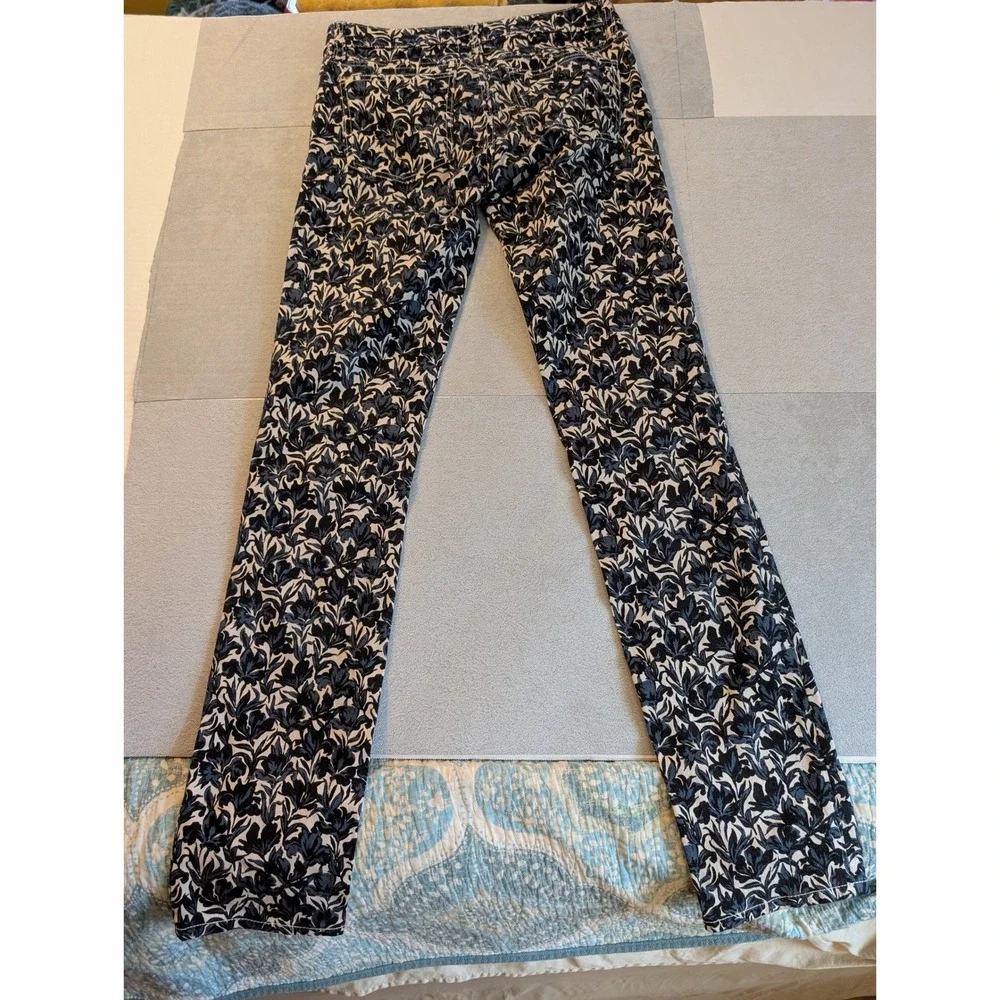 Tory Burch Blaire Printed Skinny Jeans Women's Size 26 Blue White Floral Stretch